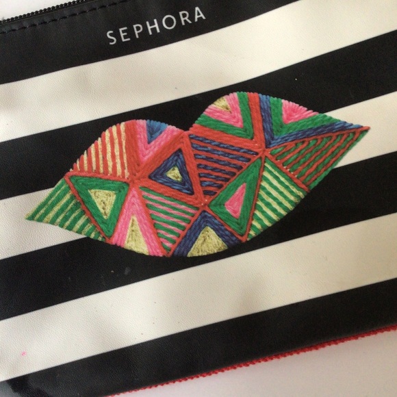 SEPHORA BLACK AND WHITE STRIPED COSMETIC MAKEUP BAG - Picture 2 of 5